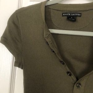 Ralph Lauren Olive Green Button T-Shirt